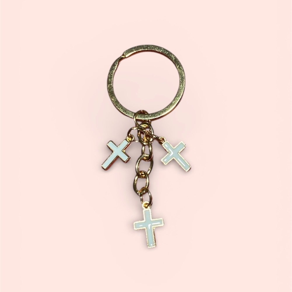 Easter Gold and White Cross Purse Charm Keychain